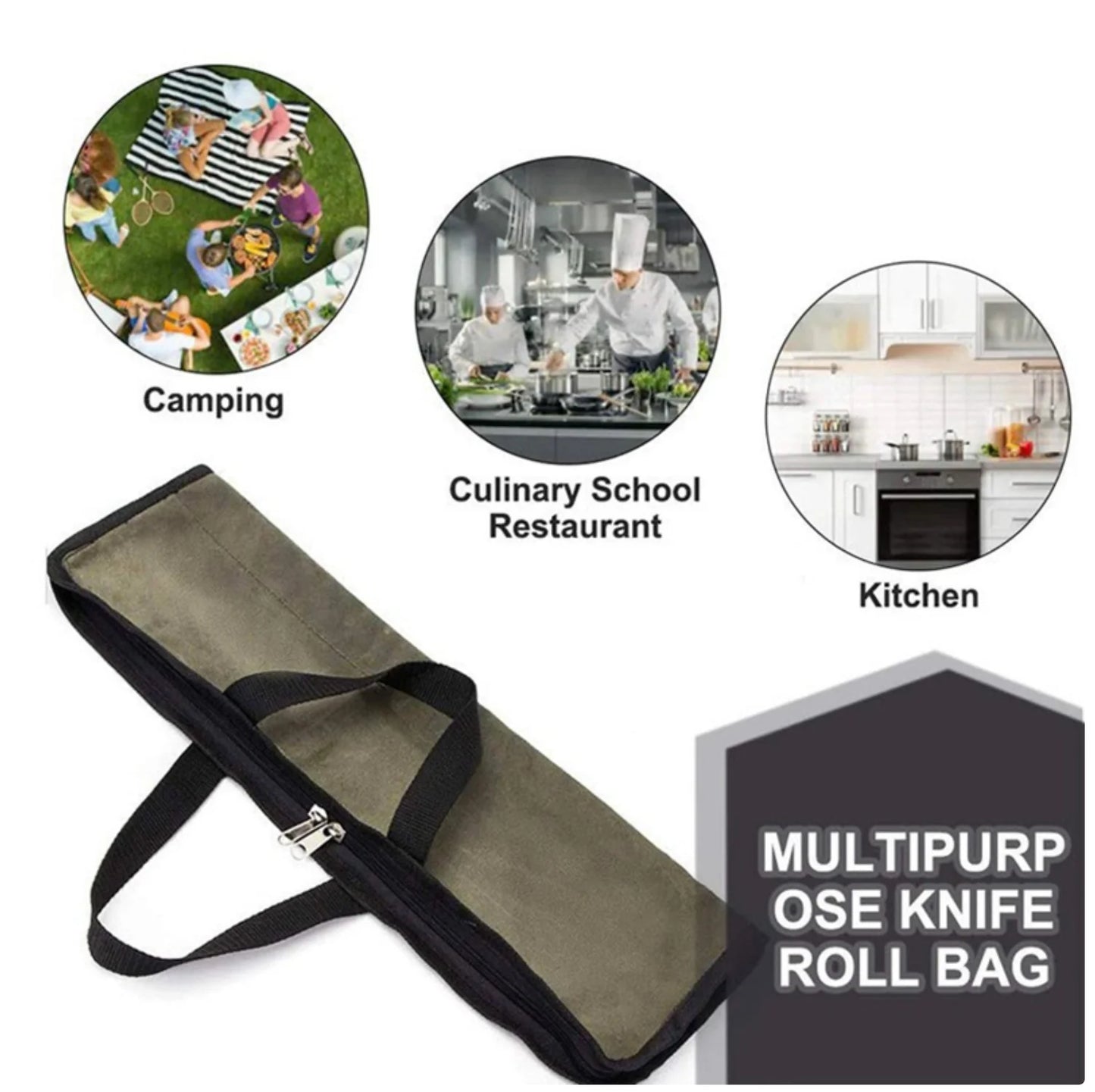 Multifunctional Oxford Cloth Chef Knife Storage Bag - Portable Zipper Knife Roll for Camping, Kitchen & Culinary Use
