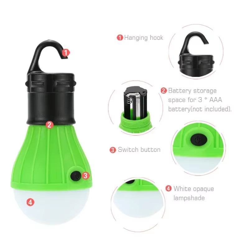 Portable Camping Equipment Outdoor Hanging 3 LED Camping Lantern Soft Light LED Camp Lights Bulb Lamp for Camping Tent Fishing