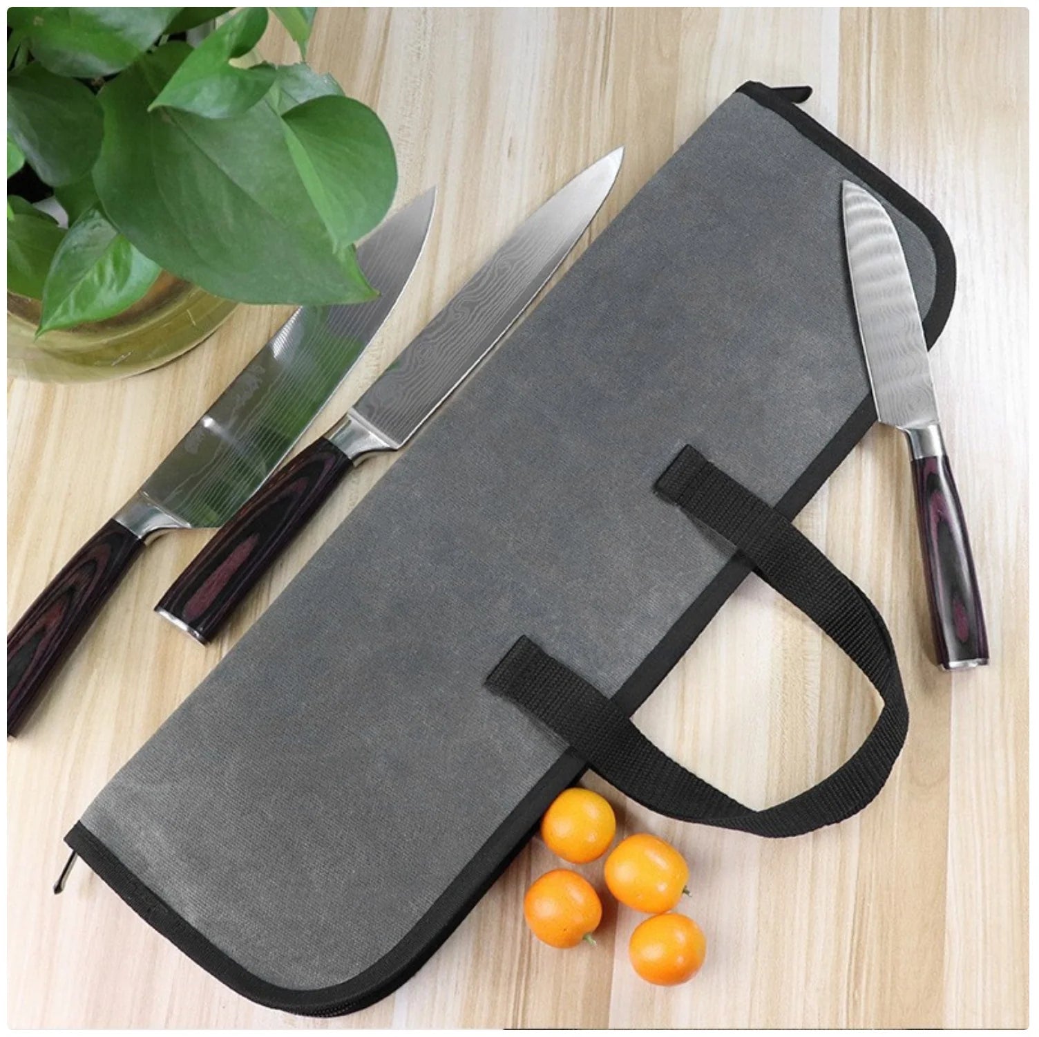 Multifunctional Oxford Cloth Chef Knife Storage Bag - Portable Zipper Knife Roll for Camping, Kitchen & Culinary Use