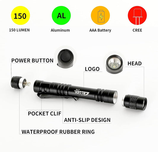 Handheld Pen Flashlight 150 Lumens Lamp Clip Mini Pen Light Small Pocket Penlight (2 Long ) (1)