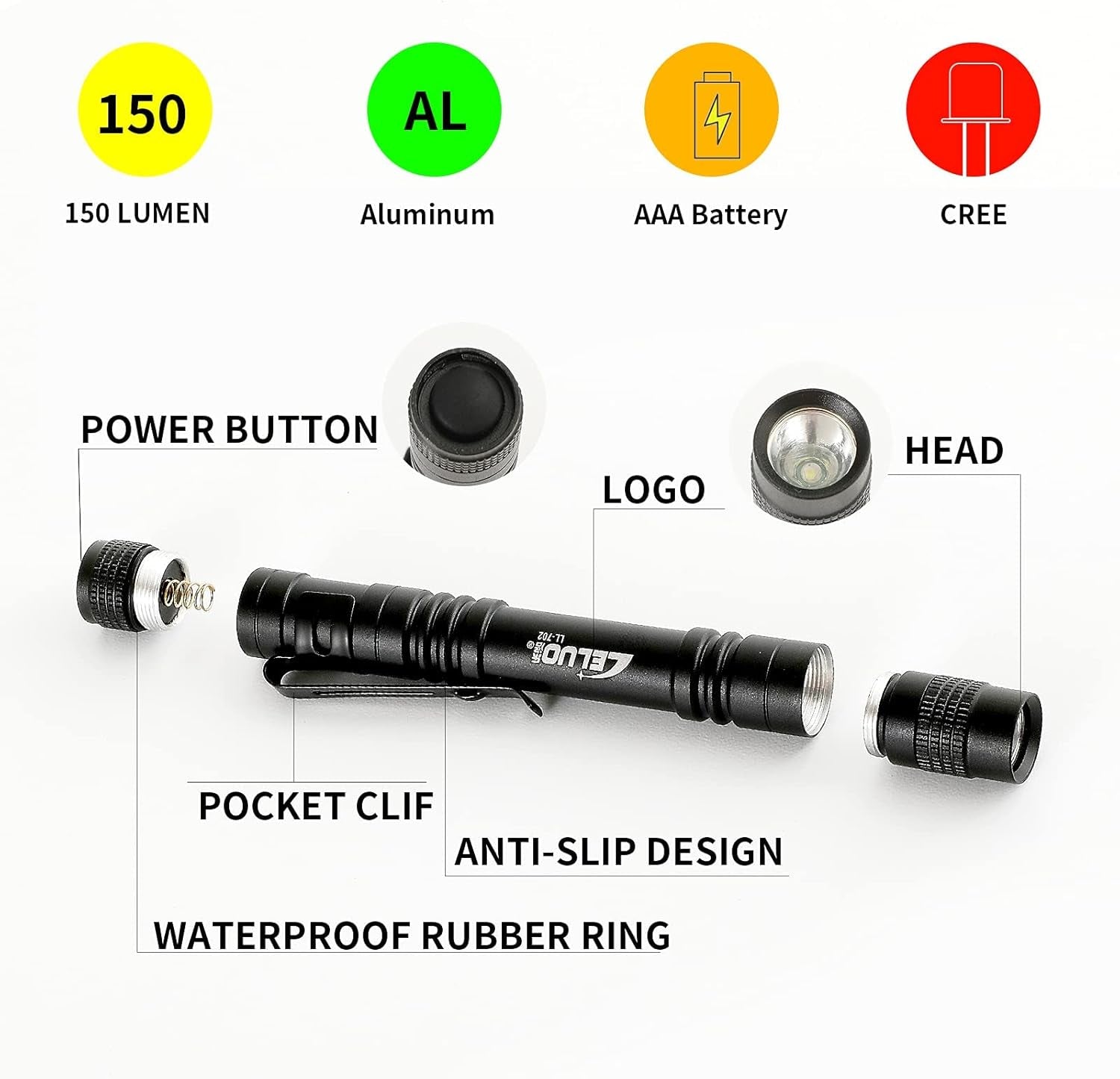 Handheld Pen Flashlight 150 Lumens Lamp Clip Mini Pen Light Small Pocket Penlight (2 Long ) (1)