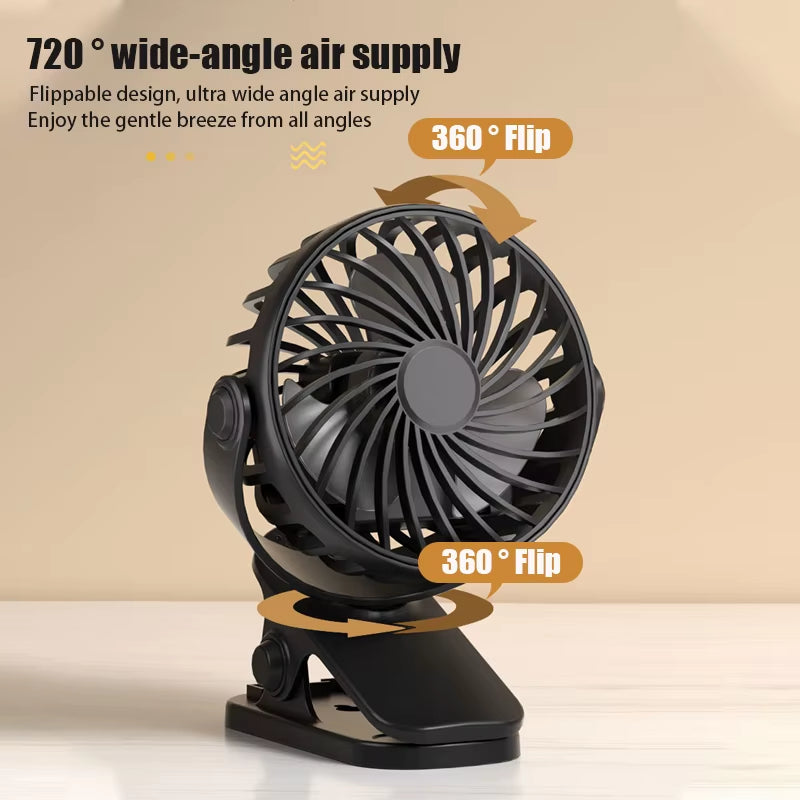 Rechargeable Portable Electric Fan 720° Rotating Hanging Clip Fan Night Light Air Cooler Outdoor Camping Small Fans Ventilador