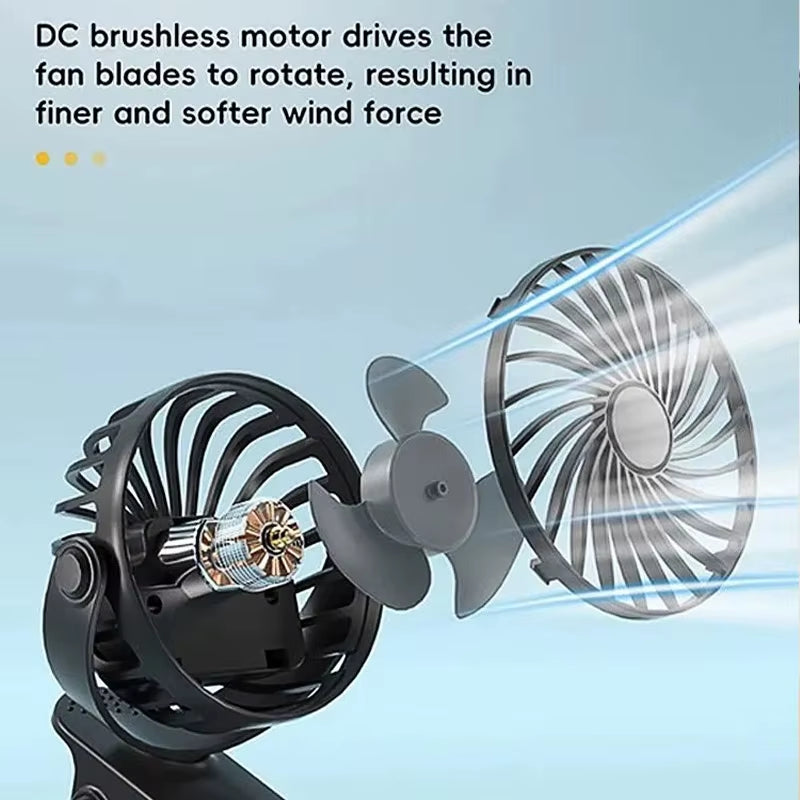 Rechargeable Portable Electric Fan 720° Rotating Hanging Clip Fan Night Light Air Cooler Outdoor Camping Small Fans Ventilador