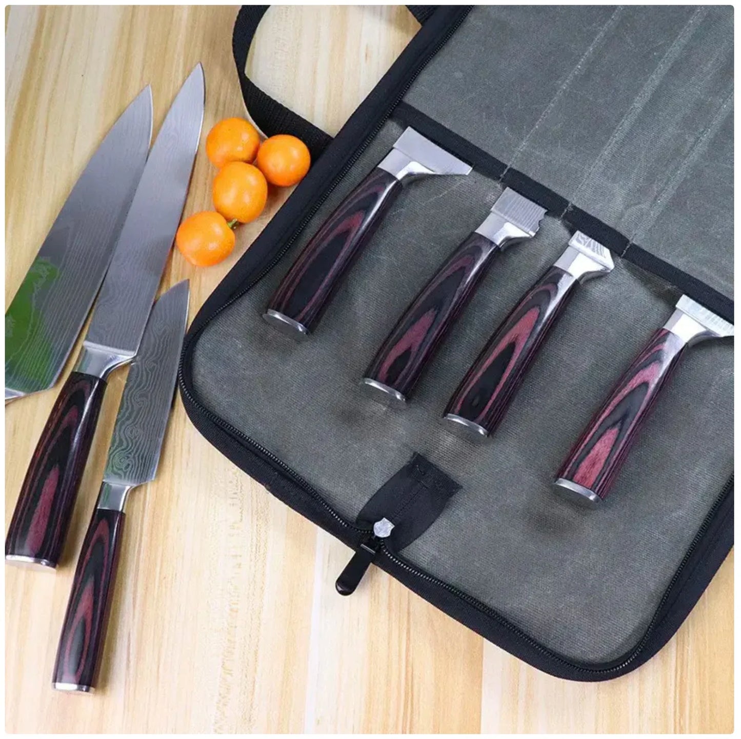Multifunctional Oxford Cloth Chef Knife Storage Bag - Portable Zipper Knife Roll for Camping, Kitchen & Culinary Use